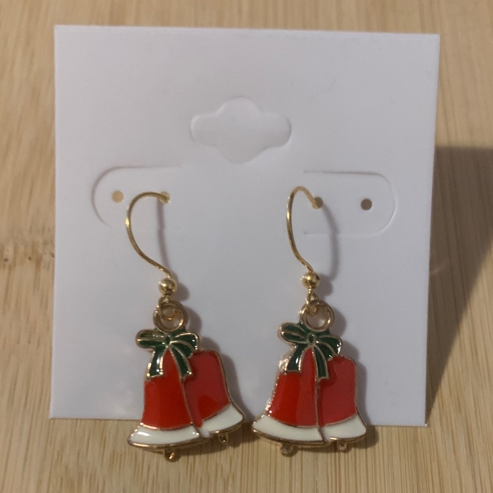 NWOT Festive Red and Gold Bell Earrings